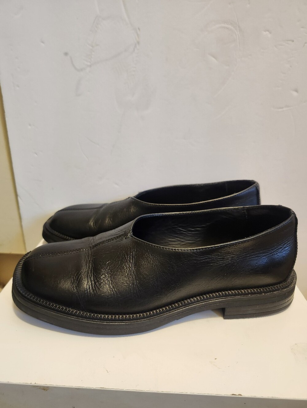 COS Black Square Toe Chunky Leather Shoes Sz.9/39 Ret.$189 Made in Portugal - Picture 4 of 10